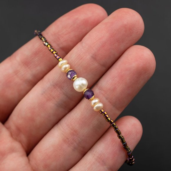 Multi stone bracelet boho, mismatched beaded bracelet - Picture 1 of 11